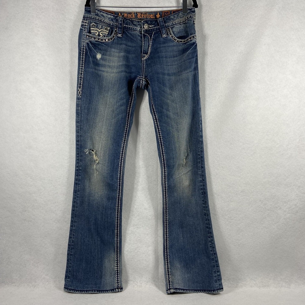 Rock Revival Liberty Jeans Women's 28 Blue Bootcut Mid Rise Distressed